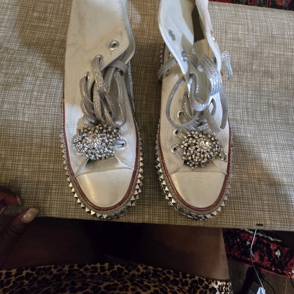 Free People Shoes - Free People White and Silver Sneakers with Decorative Embellishments